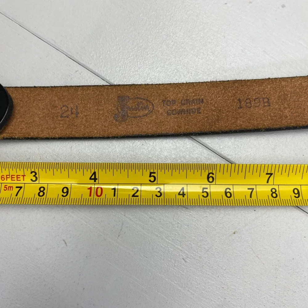 Justin Western Floral Tooled Leather Belt Kids Size 24 Black Cowboy Buckle vtg